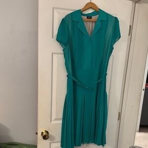 Talbots Classic Green Pleated Dress with Belt